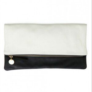 Clare V. foldover leather clutch Black & White contrast